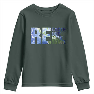 Earth Day Youth Sweatshirt Recycle Reuse Renew Rethink TS14 Dark Forest Green Print Your Wear