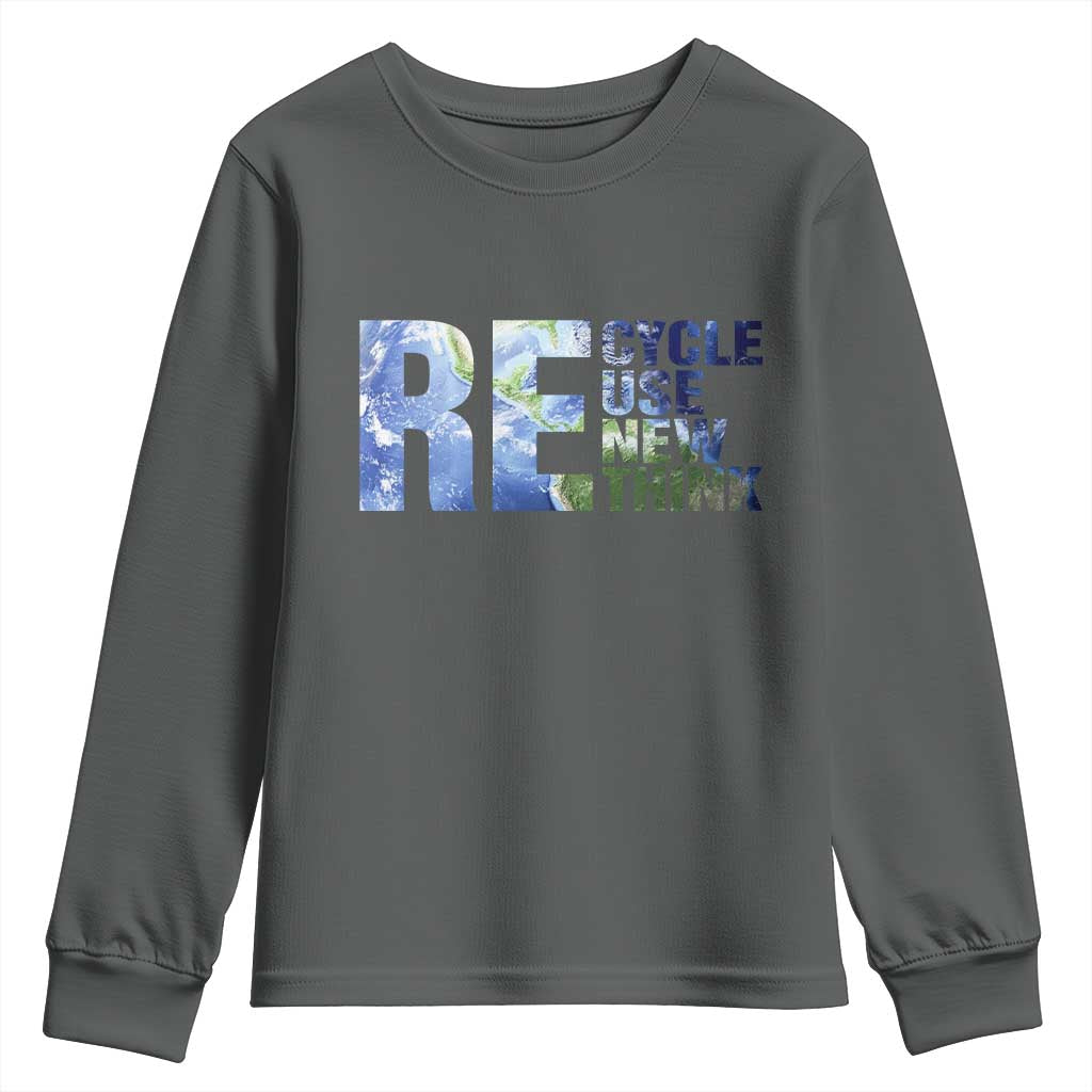 Earth Day Youth Sweatshirt Recycle Reuse Renew Rethink TS14 Dark Heather Print Your Wear