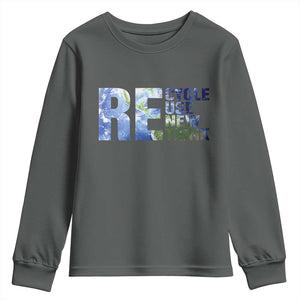 Earth Day Youth Sweatshirt Recycle Reuse Renew Rethink TS14 Dark Heather Print Your Wear