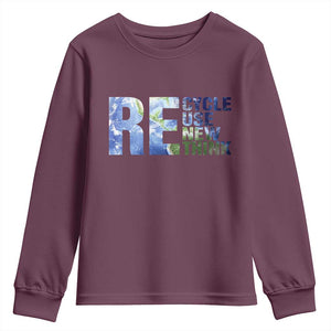 Earth Day Youth Sweatshirt Recycle Reuse Renew Rethink TS14 Maroon Print Your Wear