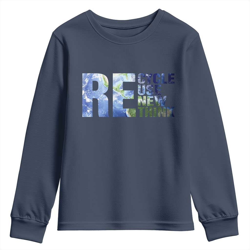 Earth Day Youth Sweatshirt Recycle Reuse Renew Rethink TS14 Navy Print Your Wear