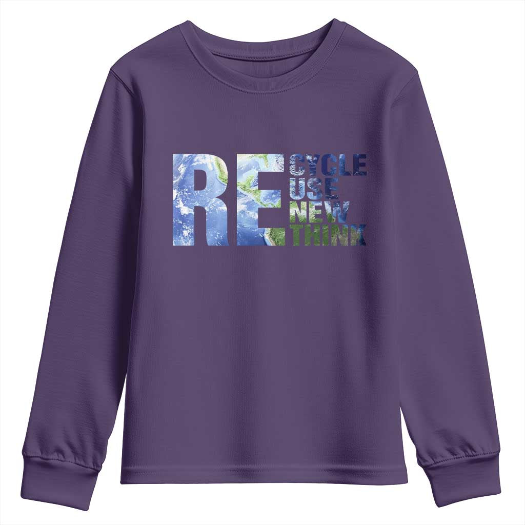 Earth Day Youth Sweatshirt Recycle Reuse Renew Rethink TS14 Purple Print Your Wear