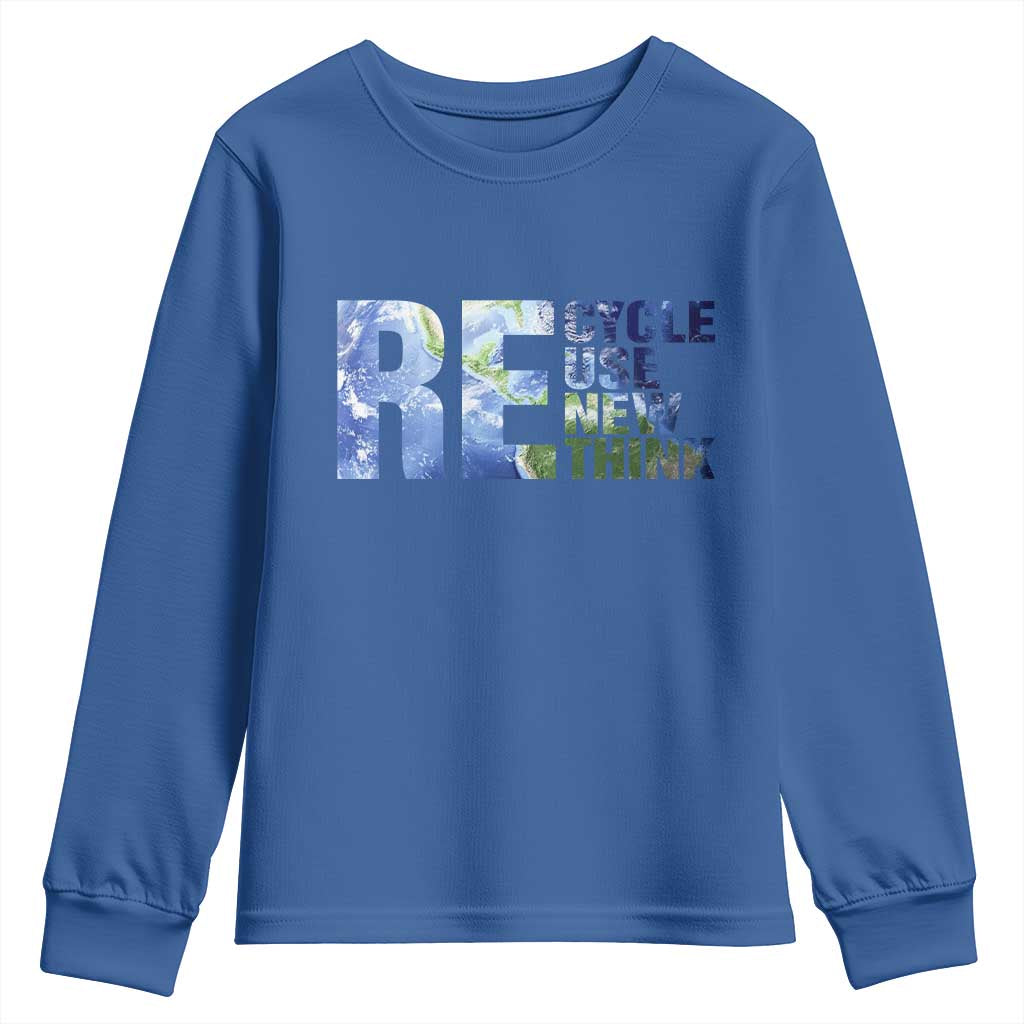 Earth Day Youth Sweatshirt Recycle Reuse Renew Rethink TS14 Royal Blue Print Your Wear