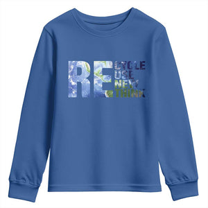 Earth Day Youth Sweatshirt Recycle Reuse Renew Rethink TS14 Royal Blue Print Your Wear