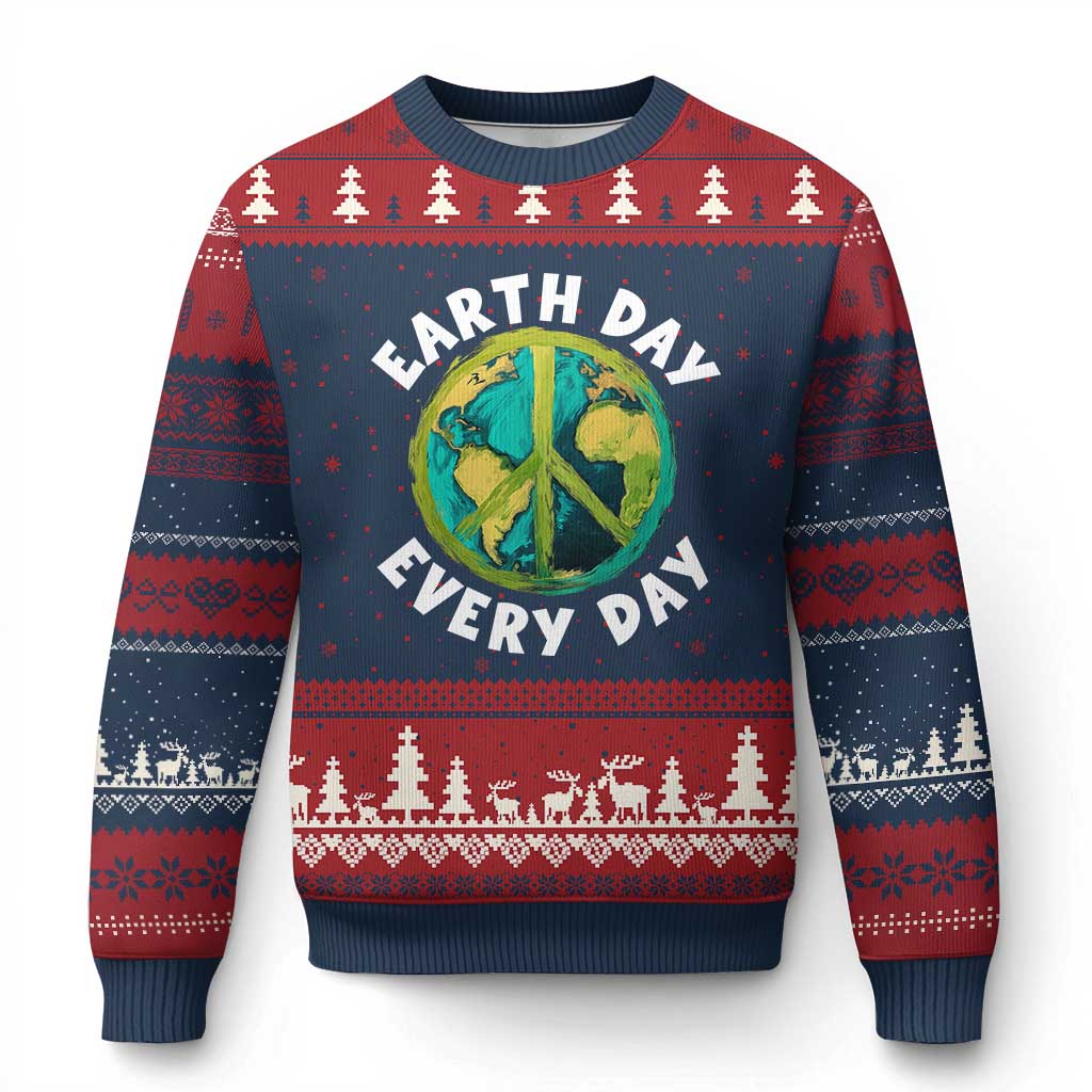 Earth Day Everyday Ugly Christmas Sweater Peace Sign Nature Lover TS14 Navy Red Print Your Wear