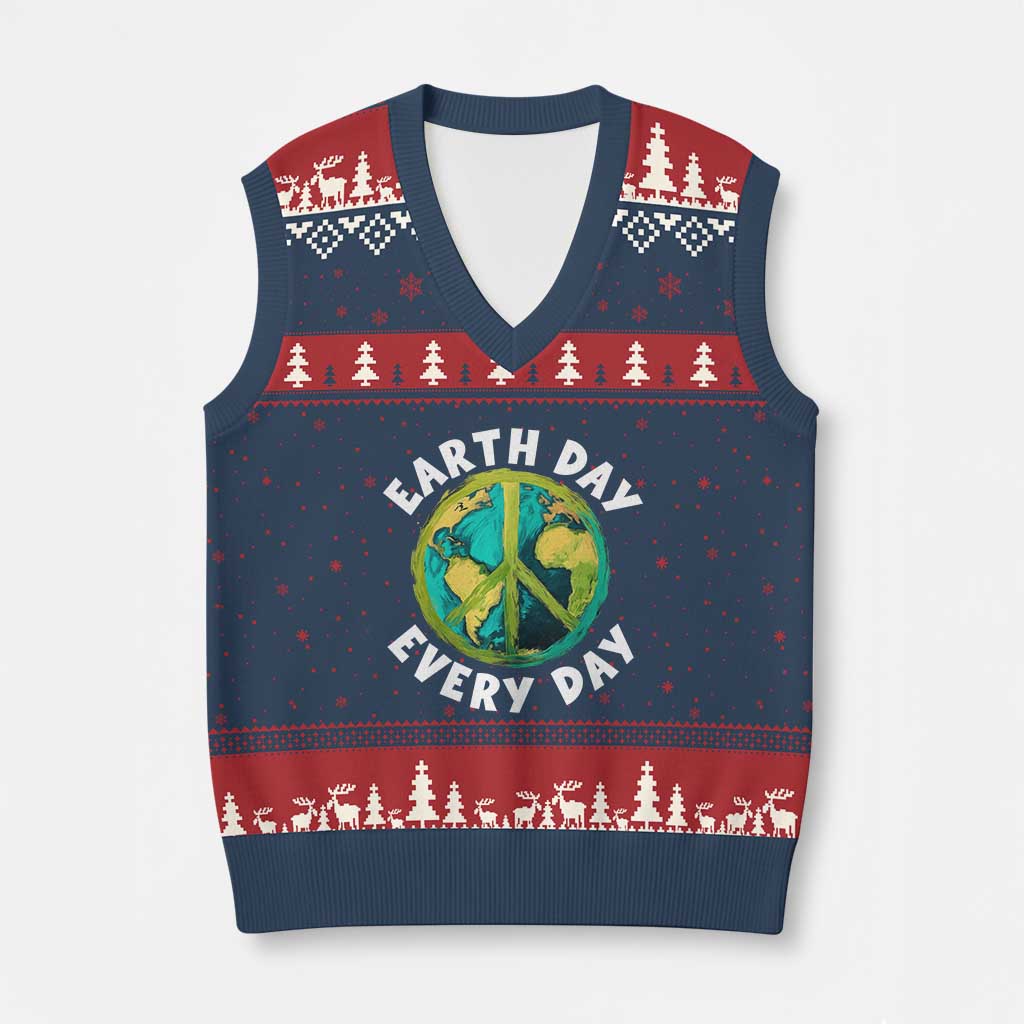 Earth Day Everyday V-Neck Knit Sweater Vest Peace Sign Nature Lover TS14 Navy Red Print Your Wear