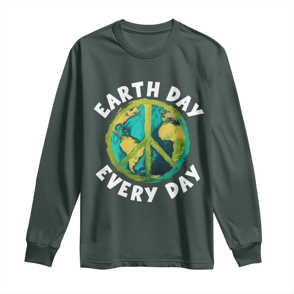 Earth Day Everyday Long Sleeve Shirt Peace Sign Nature Lover TS14 Dark Forest Green Print Your Wear