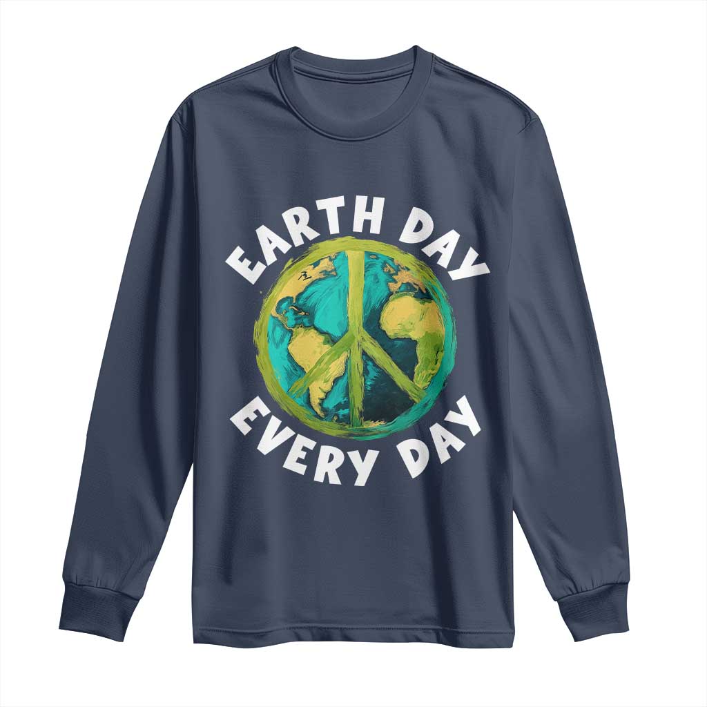 Earth Day Everyday Long Sleeve Shirt Peace Sign Nature Lover TS14 Navy Print Your Wear