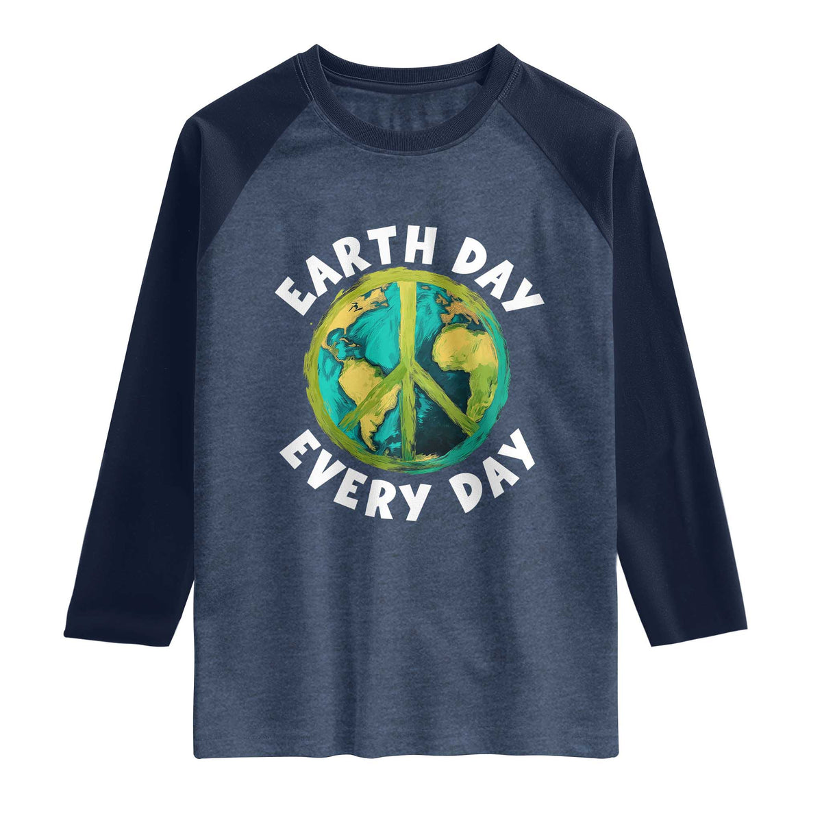 Earth Day Everyday Raglan Shirt Peace Sign Nature Lover TS14 Heather Denim Navy Print Your Wear