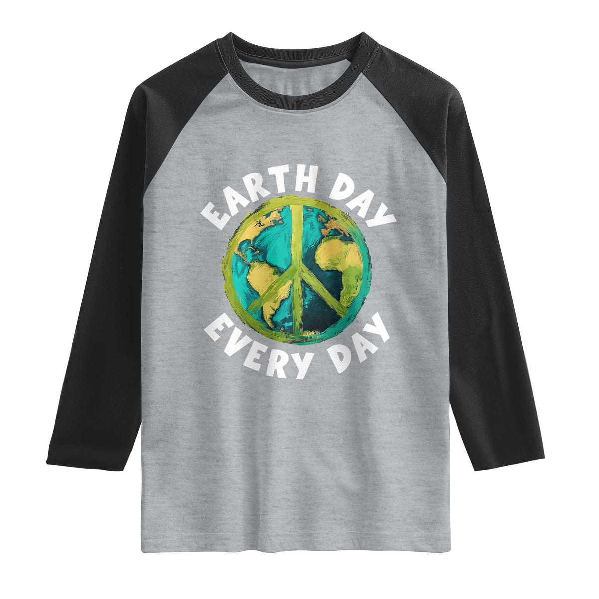 Earth Day Everyday Raglan Shirt Peace Sign Nature Lover TS14 Heather Gray Black Print Your Wear