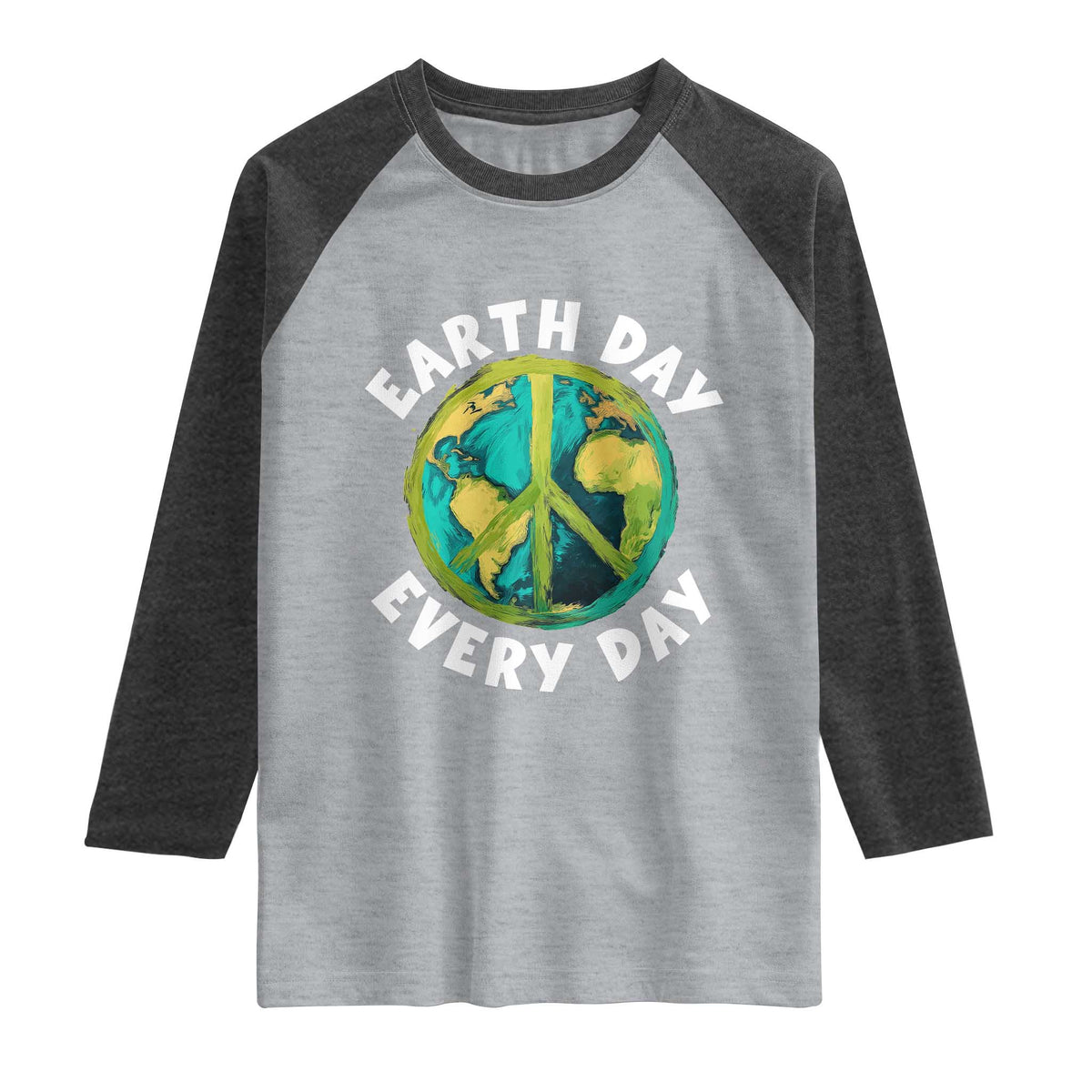 Earth Day Everyday Raglan Shirt Peace Sign Nature Lover TS14 Heather Gray Heather Charcoal Print Your Wear