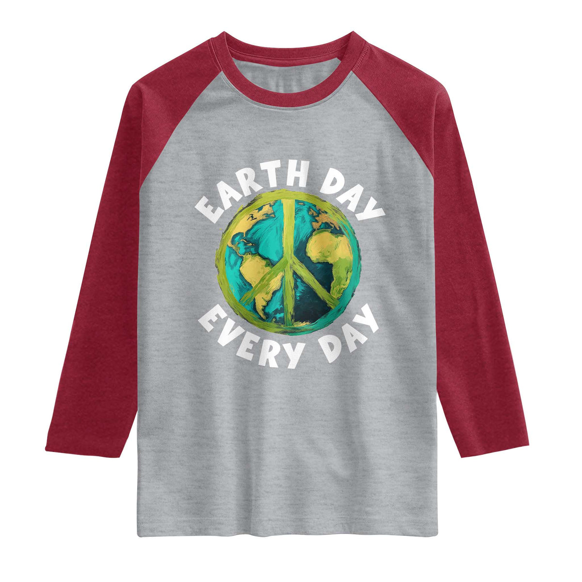 Earth Day Everyday Raglan Shirt Peace Sign Nature Lover TS14 Heather Gray Heather Red Print Your Wear