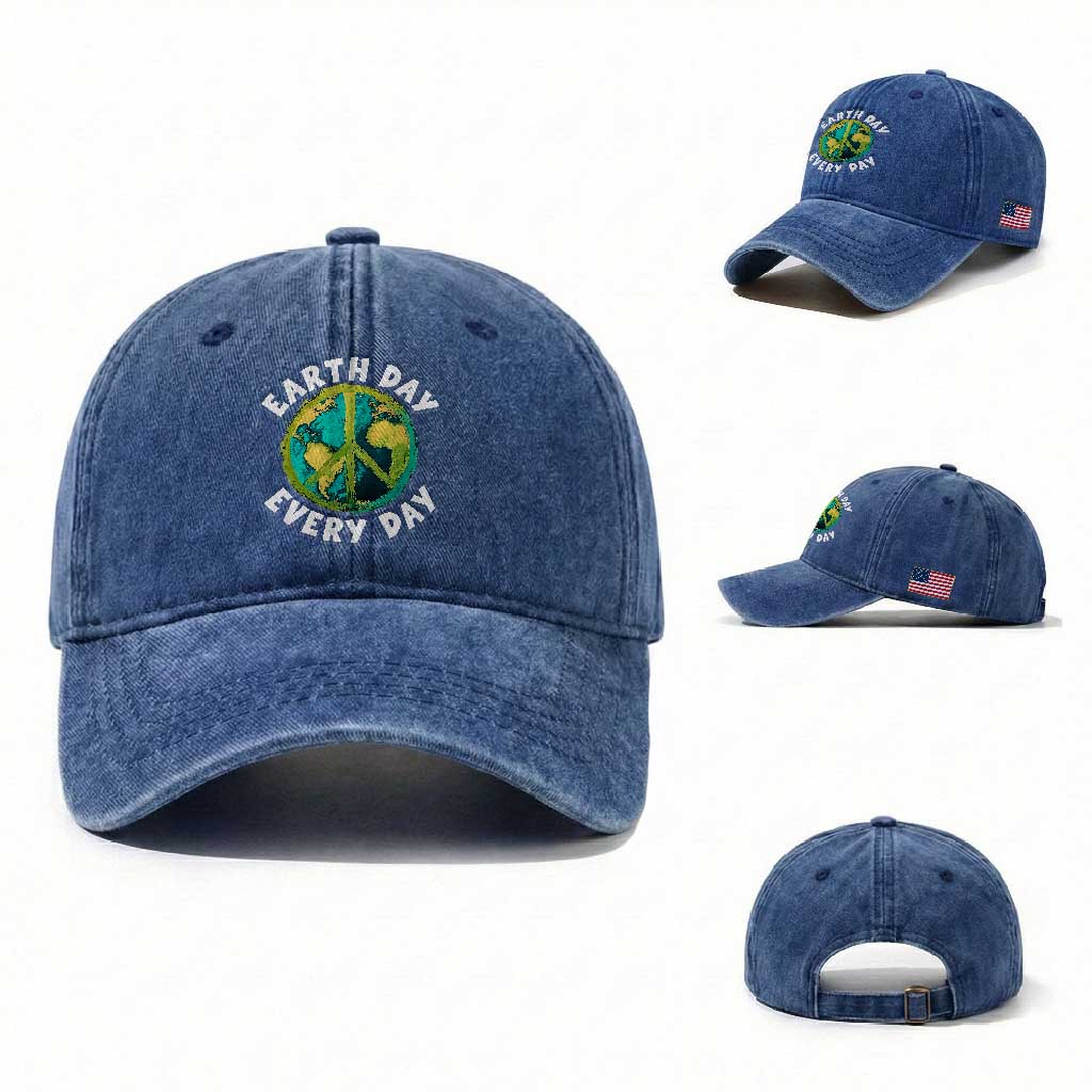 Earth Day Everyday Washed Cotton Baseball Cap Peace Sign Nature Lover TS14 Washed Cap Universal Fit Royal Blue Print Your Wear