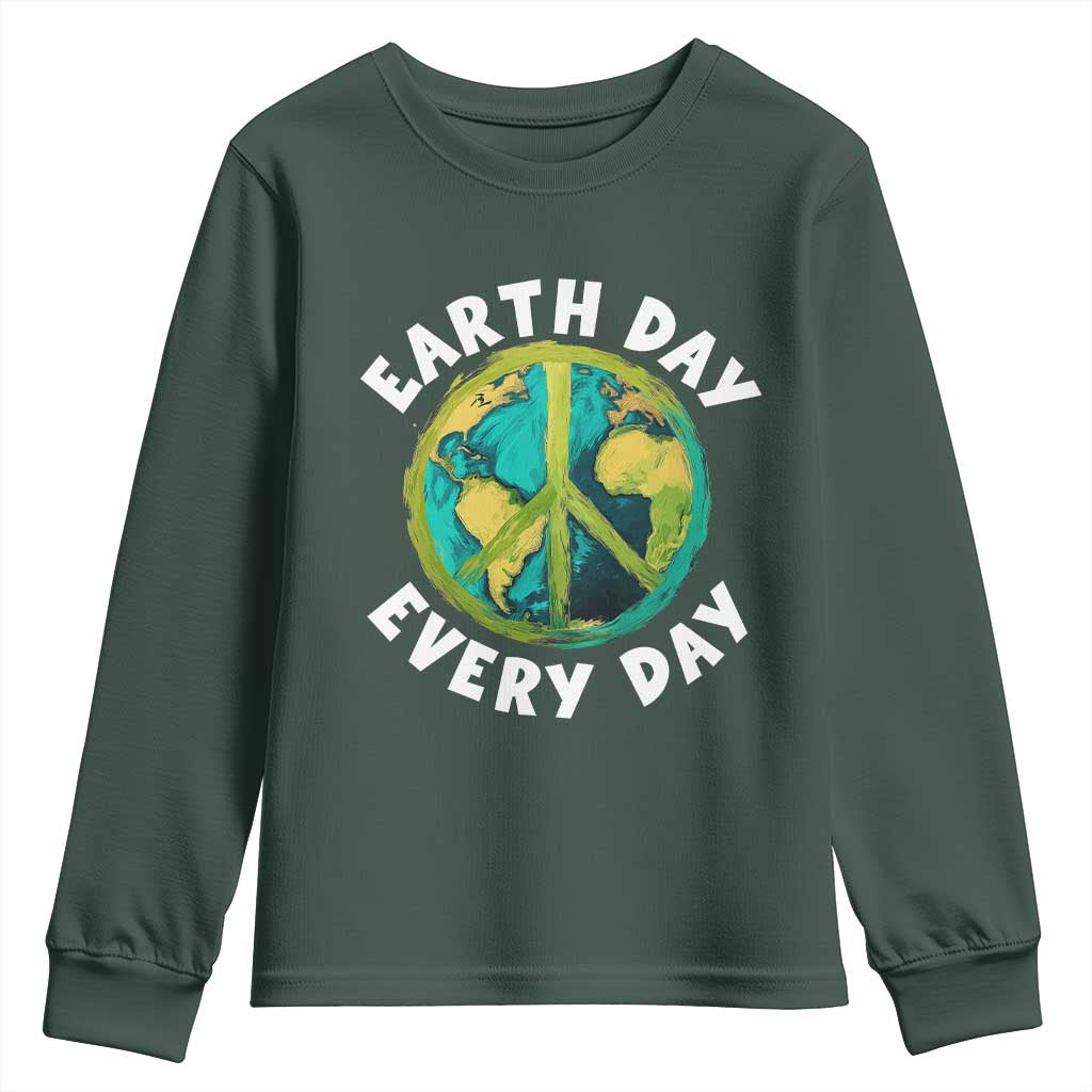 Earth Day Everyday Youth Sweatshirt Peace Sign Nature Lover TS14 Dark Forest Green Print Your Wear