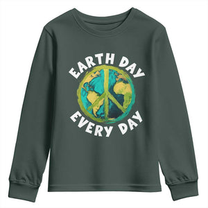 Earth Day Everyday Youth Sweatshirt Peace Sign Nature Lover TS14 Dark Forest Green Print Your Wear