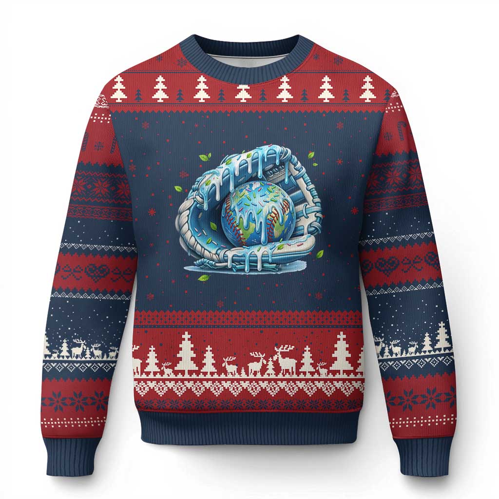 Earth Day Ugly Christmas Sweater Funny Baseball Ice Cream Drip Glove Eco Friendly TS14 Navy Red Print Your Wear