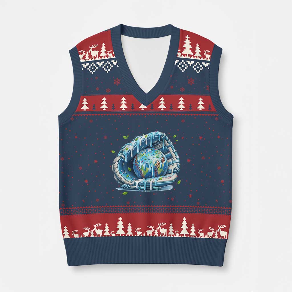Earth Day V-Neck Knit Sweater Vest Funny Baseball Ice Cream Drip Glove Eco Friendly TS14 Navy Red Print Your Wear