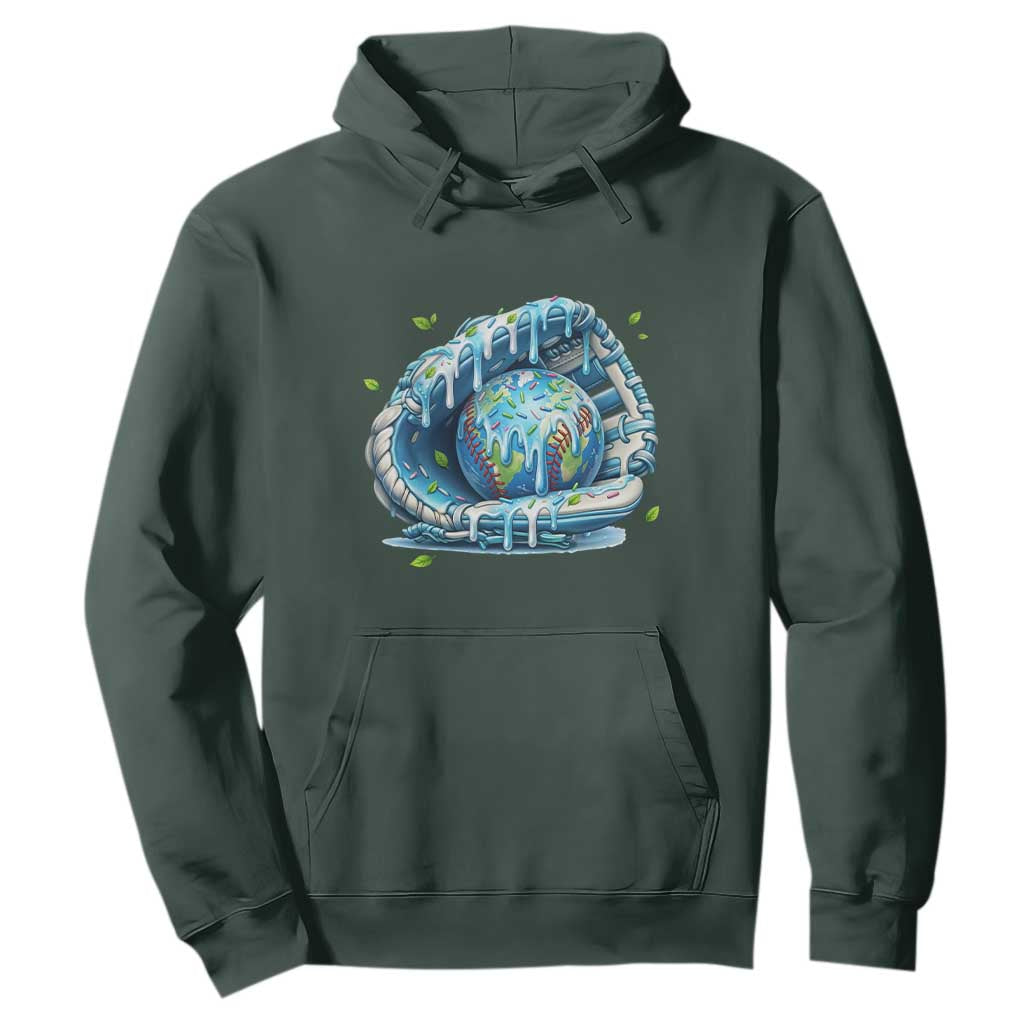 Earth Day Hoodie Funny Baseball Ice Cream Drip Glove Eco Friendly TS14 Dark Forest Green Print Your Wear