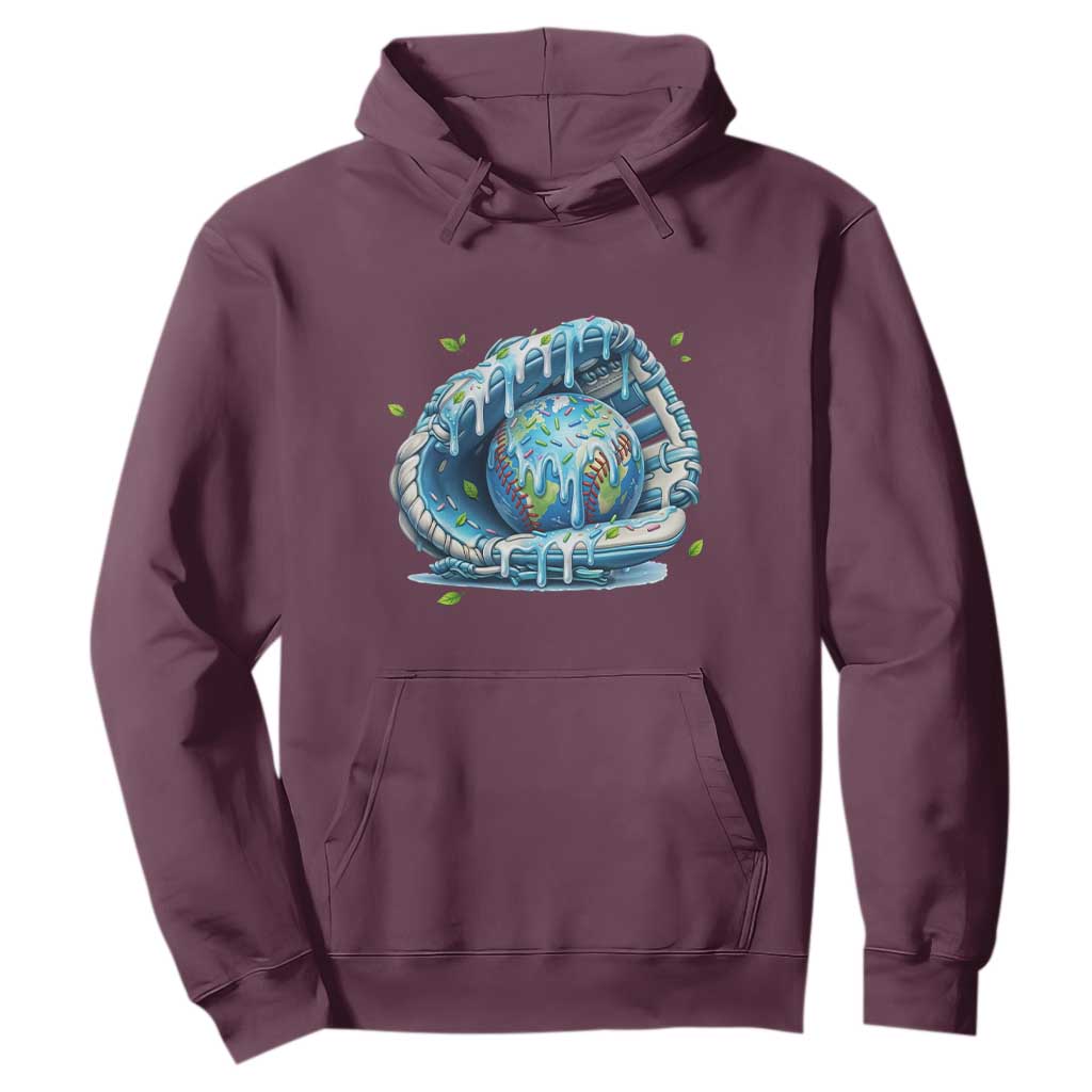 Earth Day Hoodie Funny Baseball Ice Cream Drip Glove Eco Friendly TS14 Maroon Print Your Wear