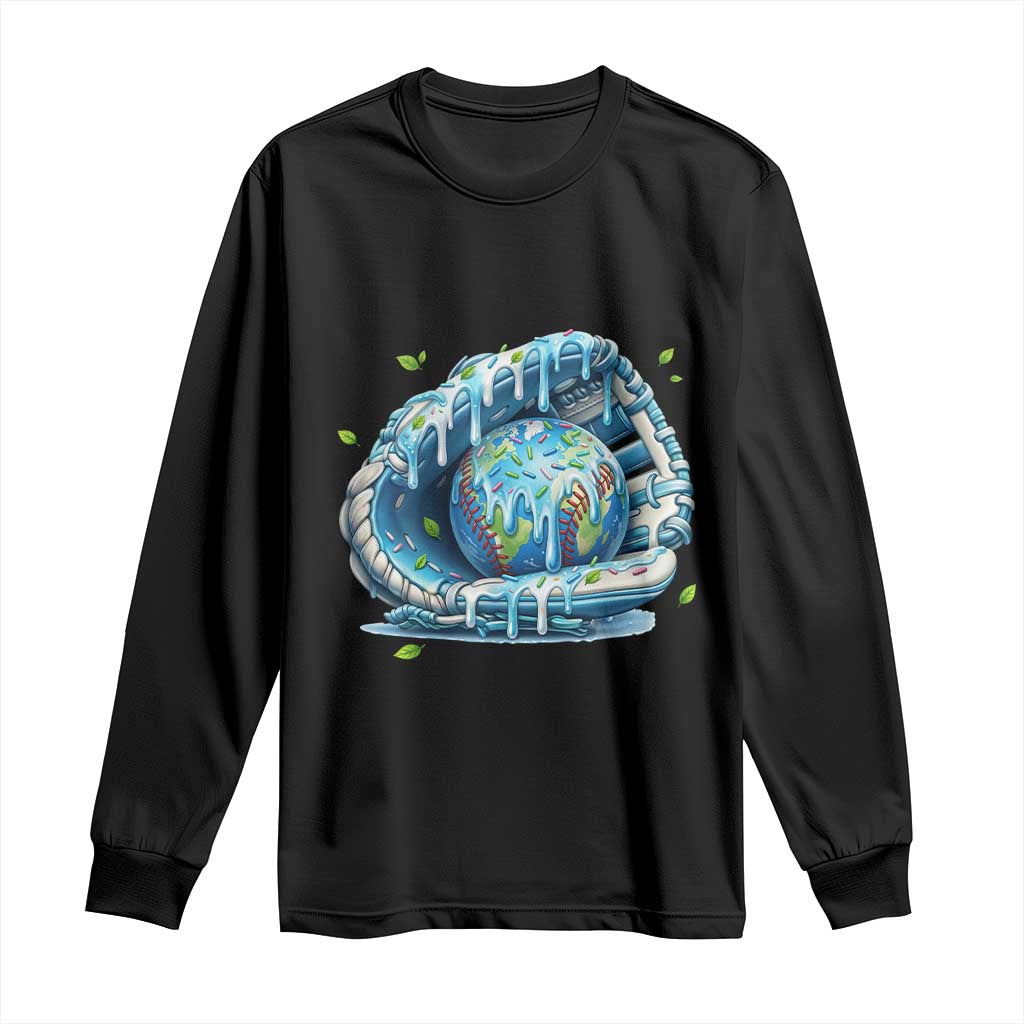 Earth Day Long Sleeve Shirt Funny Baseball Ice Cream Drip Glove Eco Friendly TS14 Black Print Your Wear