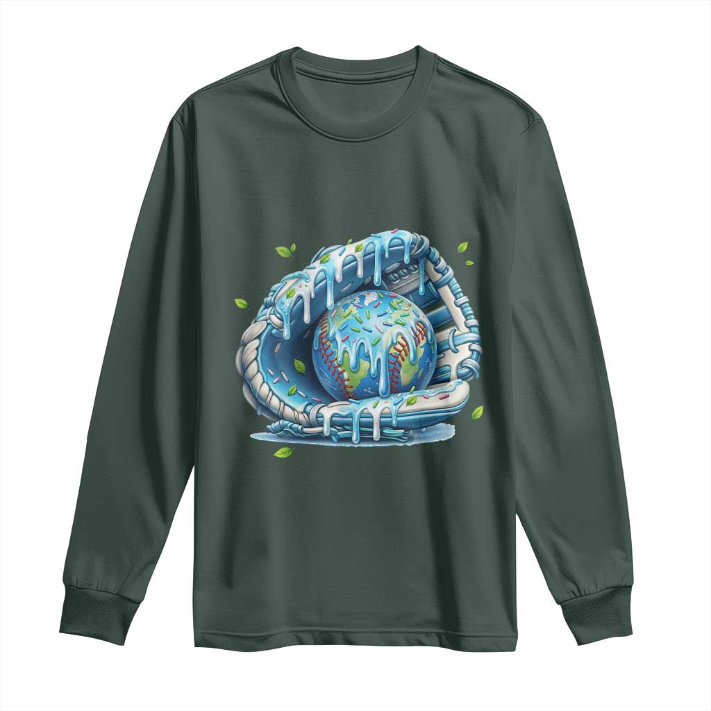 Earth Day Long Sleeve Shirt Funny Baseball Ice Cream Drip Glove Eco Friendly TS14 Dark Forest Green Print Your Wear