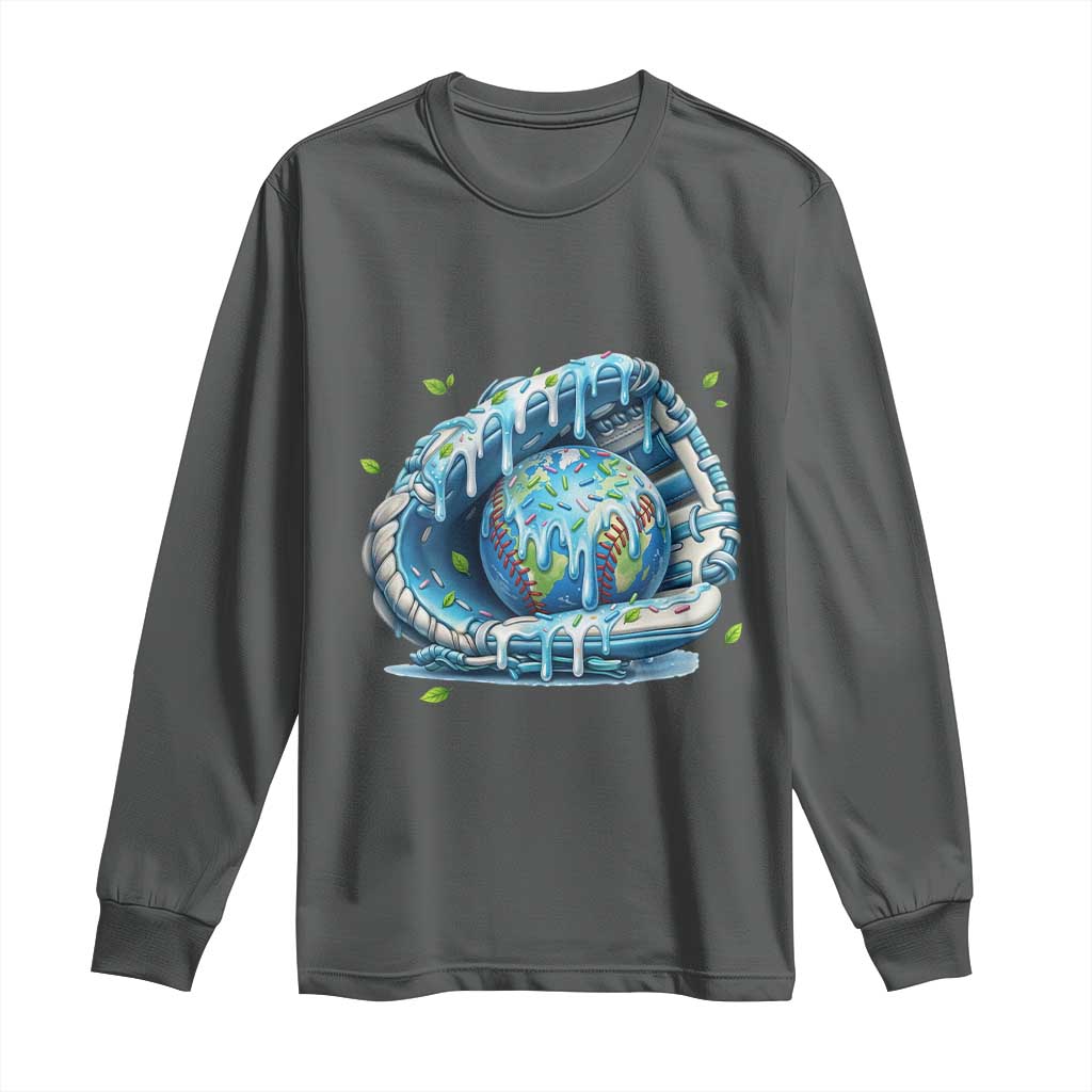 Earth Day Long Sleeve Shirt Funny Baseball Ice Cream Drip Glove Eco Friendly TS14 Dark Heather Print Your Wear