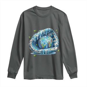 Earth Day Long Sleeve Shirt Funny Baseball Ice Cream Drip Glove Eco Friendly TS14 Dark Heather Print Your Wear