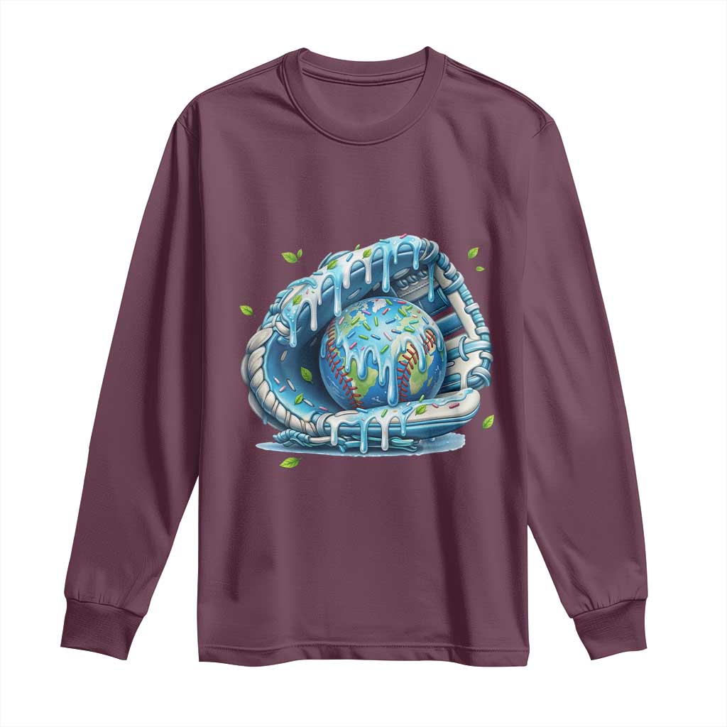 Earth Day Long Sleeve Shirt Funny Baseball Ice Cream Drip Glove Eco Friendly TS14 Maroon Print Your Wear
