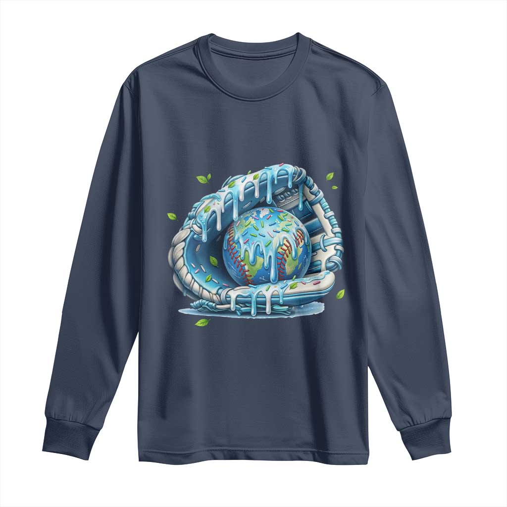 Earth Day Long Sleeve Shirt Funny Baseball Ice Cream Drip Glove Eco Friendly TS14 Navy Print Your Wear