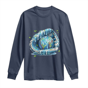 Earth Day Long Sleeve Shirt Funny Baseball Ice Cream Drip Glove Eco Friendly TS14 Navy Print Your Wear
