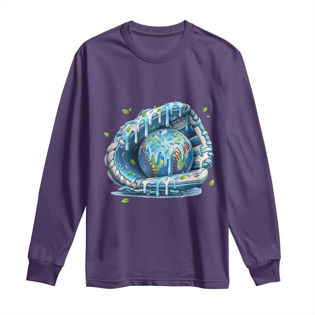 Earth Day Long Sleeve Shirt Funny Baseball Ice Cream Drip Glove Eco Friendly TS14 Purple Print Your Wear