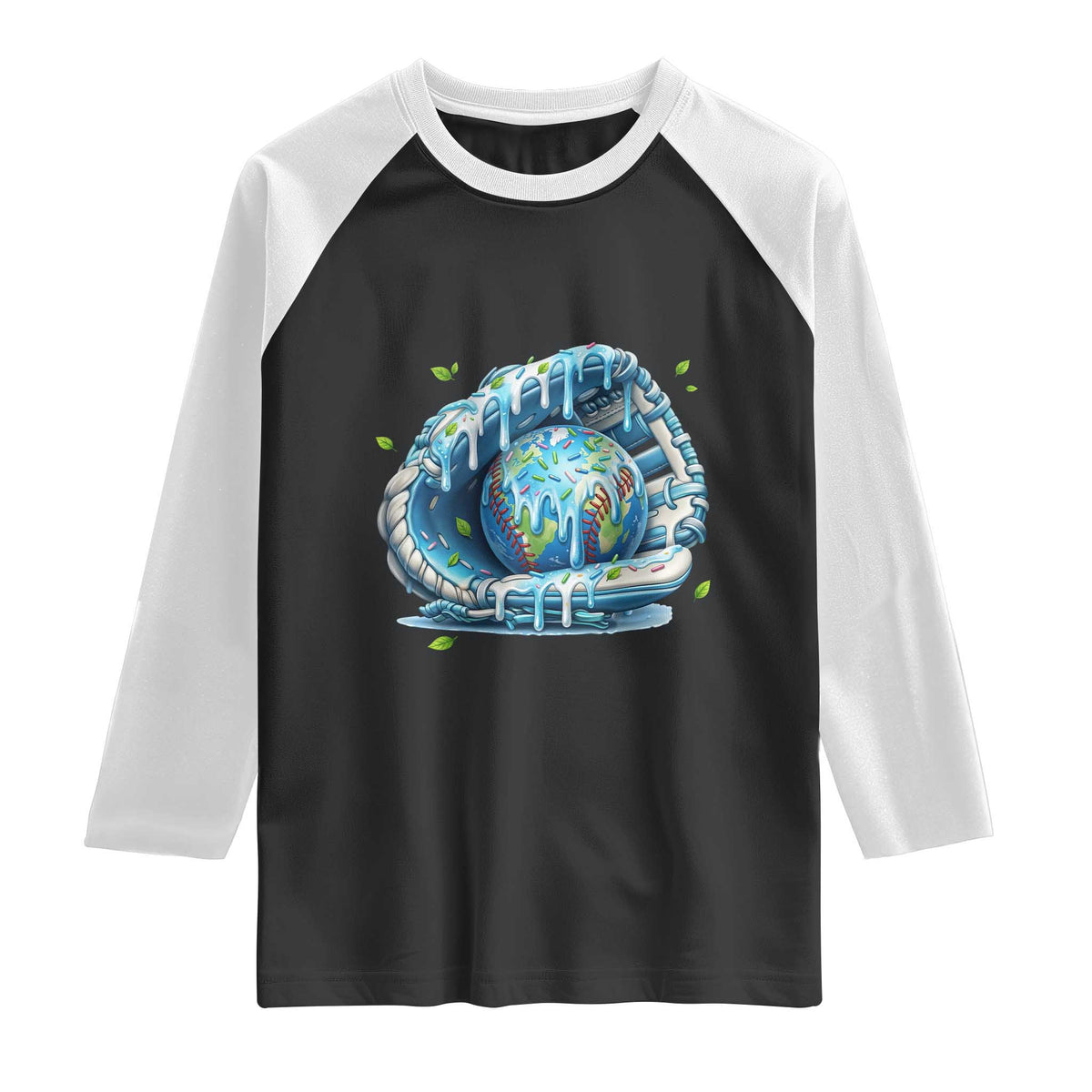 Earth Day Raglan Shirt Funny Baseball Ice Cream Drip Glove Eco Friendly TS14 Black White Print Your Wear