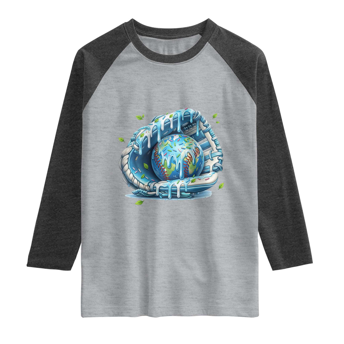 Earth Day Raglan Shirt Funny Baseball Ice Cream Drip Glove Eco Friendly TS14 Heather Gray Heather Charcoal Print Your Wear