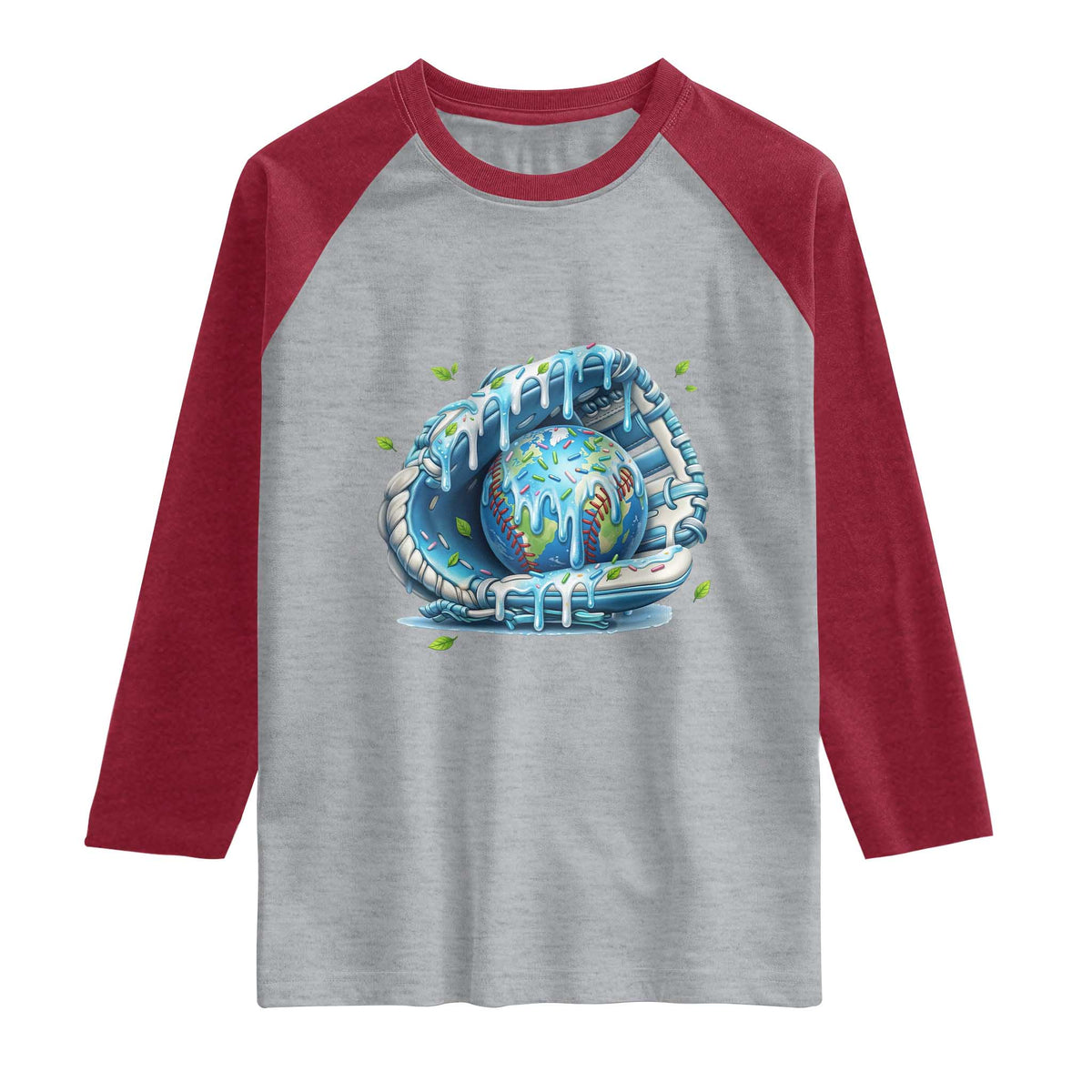 Earth Day Raglan Shirt Funny Baseball Ice Cream Drip Glove Eco Friendly TS14 Heather Gray Heather Red Print Your Wear