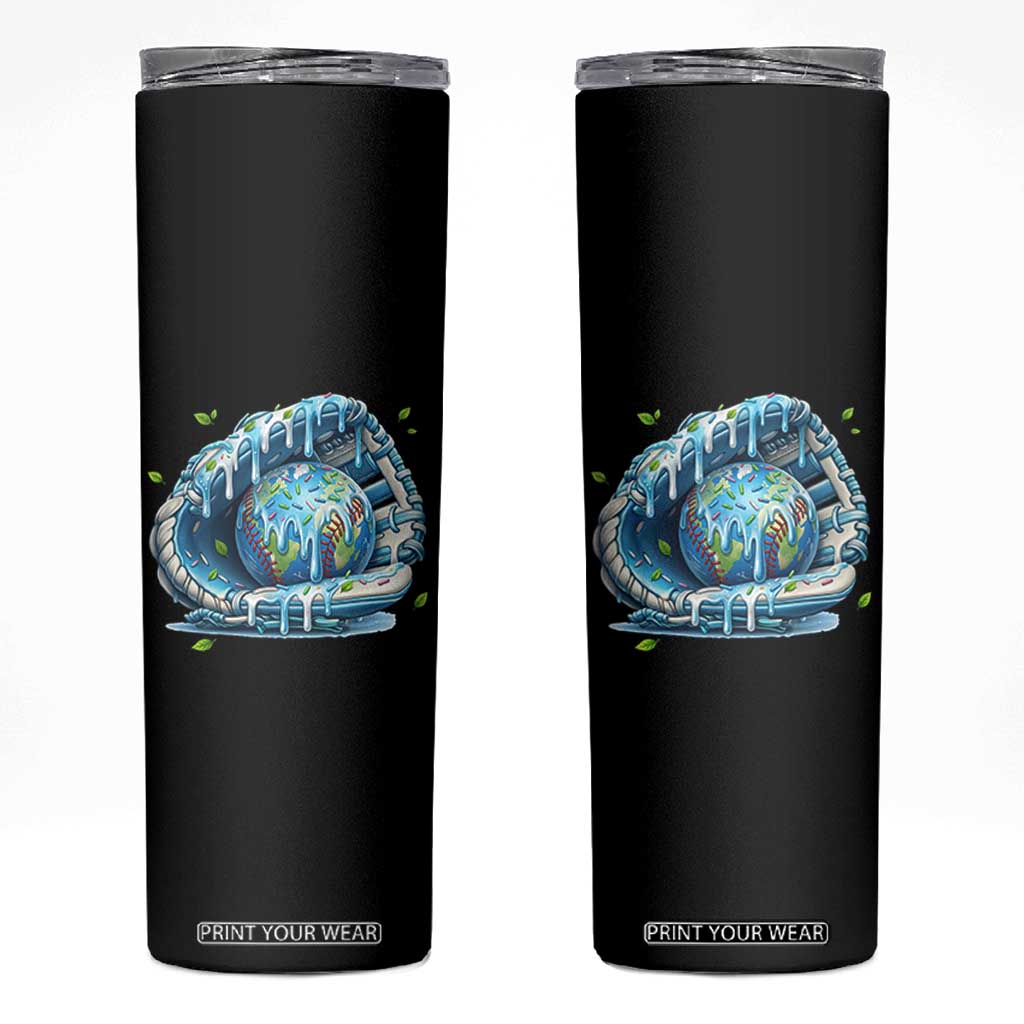 Earth Day Skinny Tumbler Funny Baseball Ice Cream Drip Glove Eco Friendly TS14 Black Print Your Wear