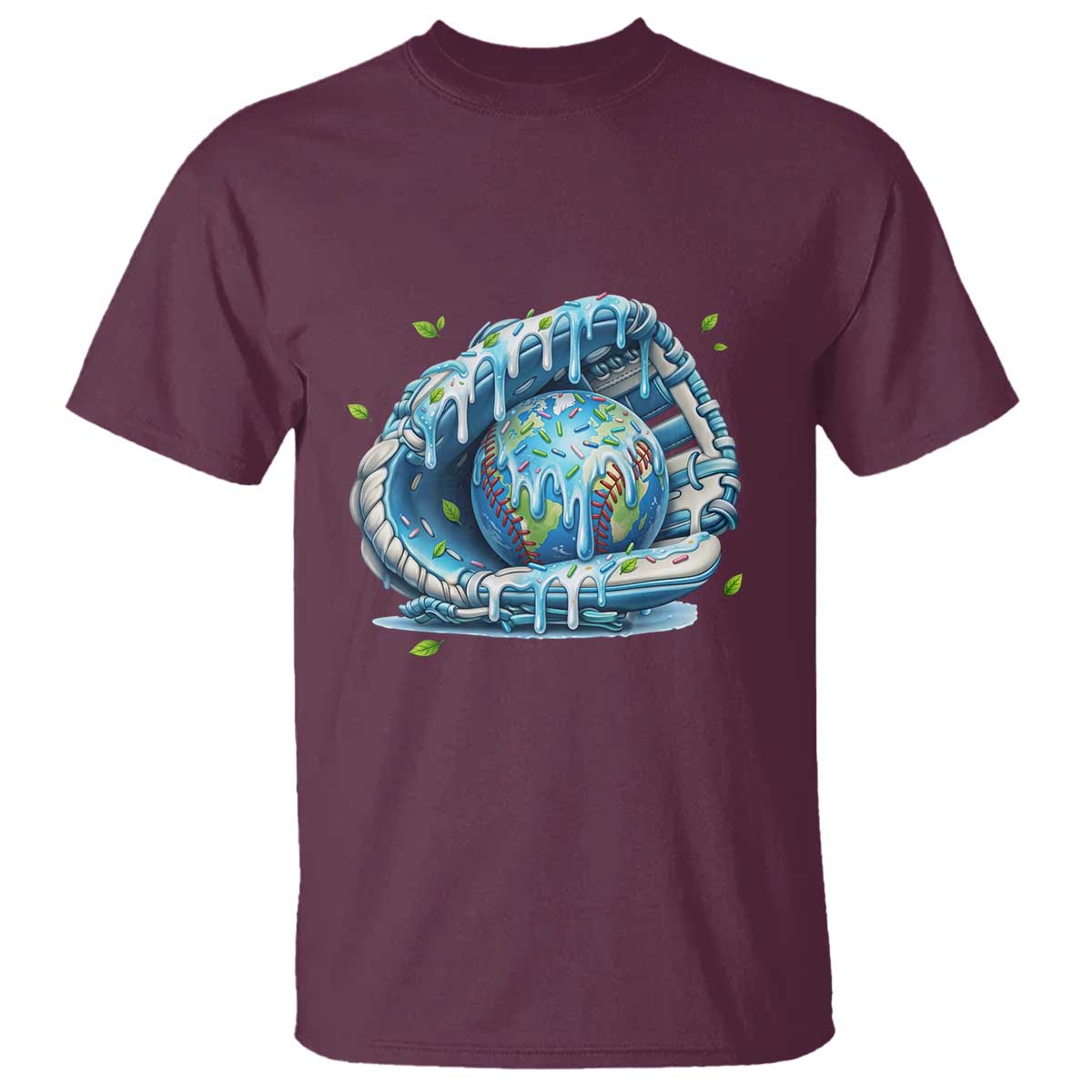 Earth Day T Shirt Funny Baseball Ice Cream Drip Glove Eco Friendly TS14 Maroon Print Your Wear