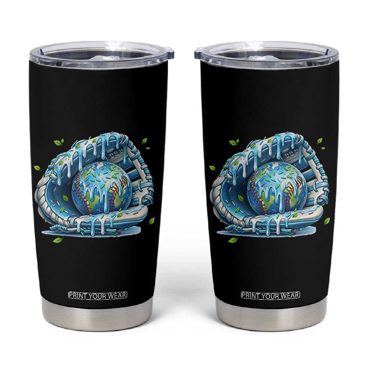 Earth Day Tumbler Cup Funny Baseball Ice Cream Drip Glove Eco Friendly TS14 Black Print Your Wear