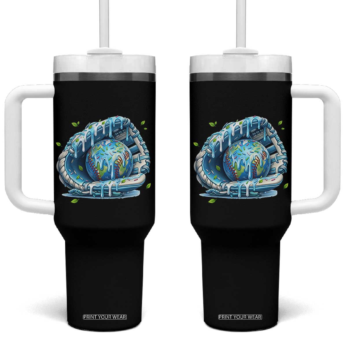 Earth Day Tumbler With Handle Funny Baseball Ice Cream Drip Glove Eco Friendly TS14 One Size: 40 oz Black Print Your Wear