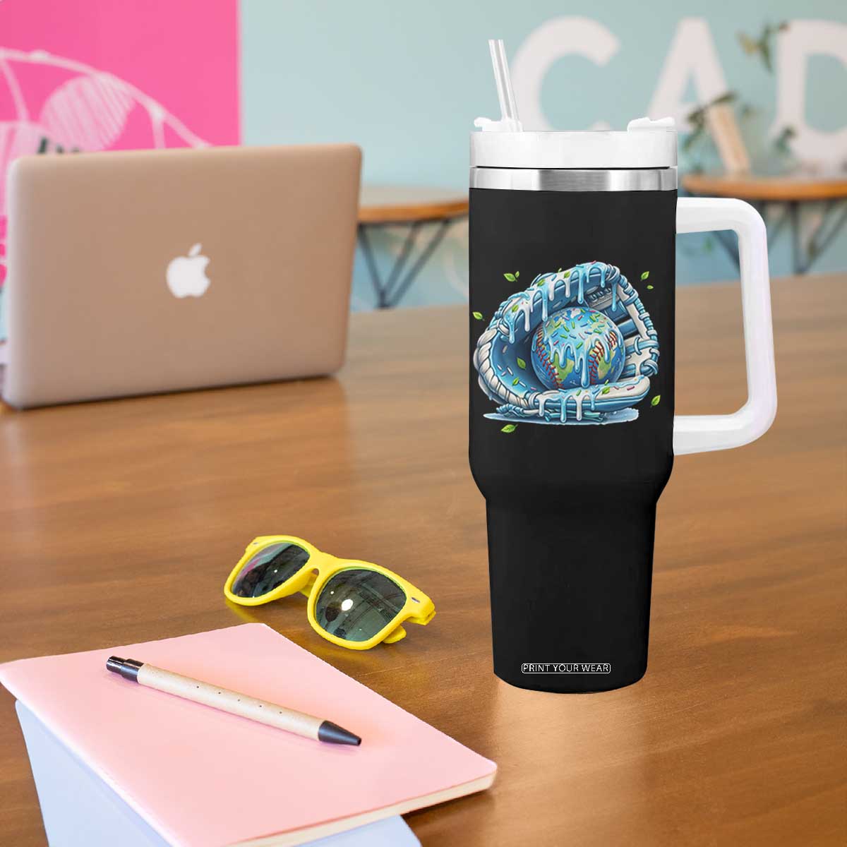 Earth Day Tumbler With Handle Funny Baseball Ice Cream Drip Glove Eco Friendly TS14 Print Your Wear