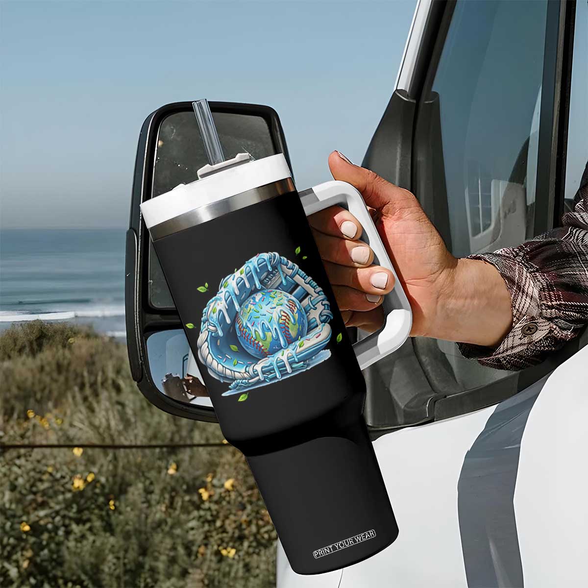 Earth Day Tumbler With Handle Funny Baseball Ice Cream Drip Glove Eco Friendly TS14 Print Your Wear