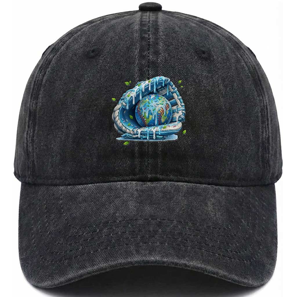 Earth Day Washed Cotton Baseball Cap Funny Baseball Ice Cream Drip Glove Eco Friendly TS14 Print Your Wear