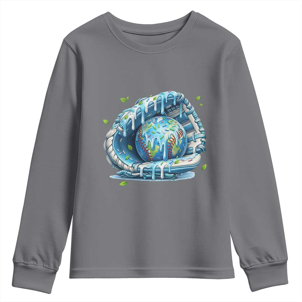 Earth Day Youth Sweatshirt Funny Baseball Ice Cream Drip Glove Eco Friendly TS14 Charcoal Print Your Wear