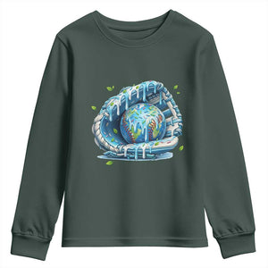 Earth Day Youth Sweatshirt Funny Baseball Ice Cream Drip Glove Eco Friendly TS14 Dark Forest Green Print Your Wear