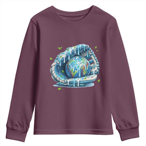 Earth Day Youth Sweatshirt Funny Baseball Ice Cream Drip Glove Eco Friendly TS14 Maroon Print Your Wear