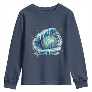 Earth Day Youth Sweatshirt Funny Baseball Ice Cream Drip Glove Eco Friendly TS14 Navy Print Your Wear