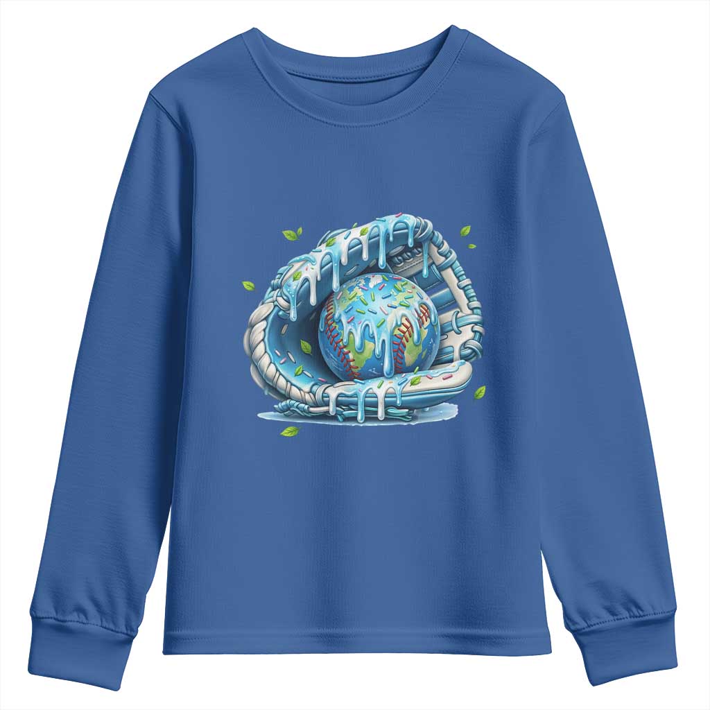 Earth Day Youth Sweatshirt Funny Baseball Ice Cream Drip Glove Eco Friendly TS14 Royal Blue Print Your Wear