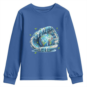 Earth Day Youth Sweatshirt Funny Baseball Ice Cream Drip Glove Eco Friendly TS14 Royal Blue Print Your Wear