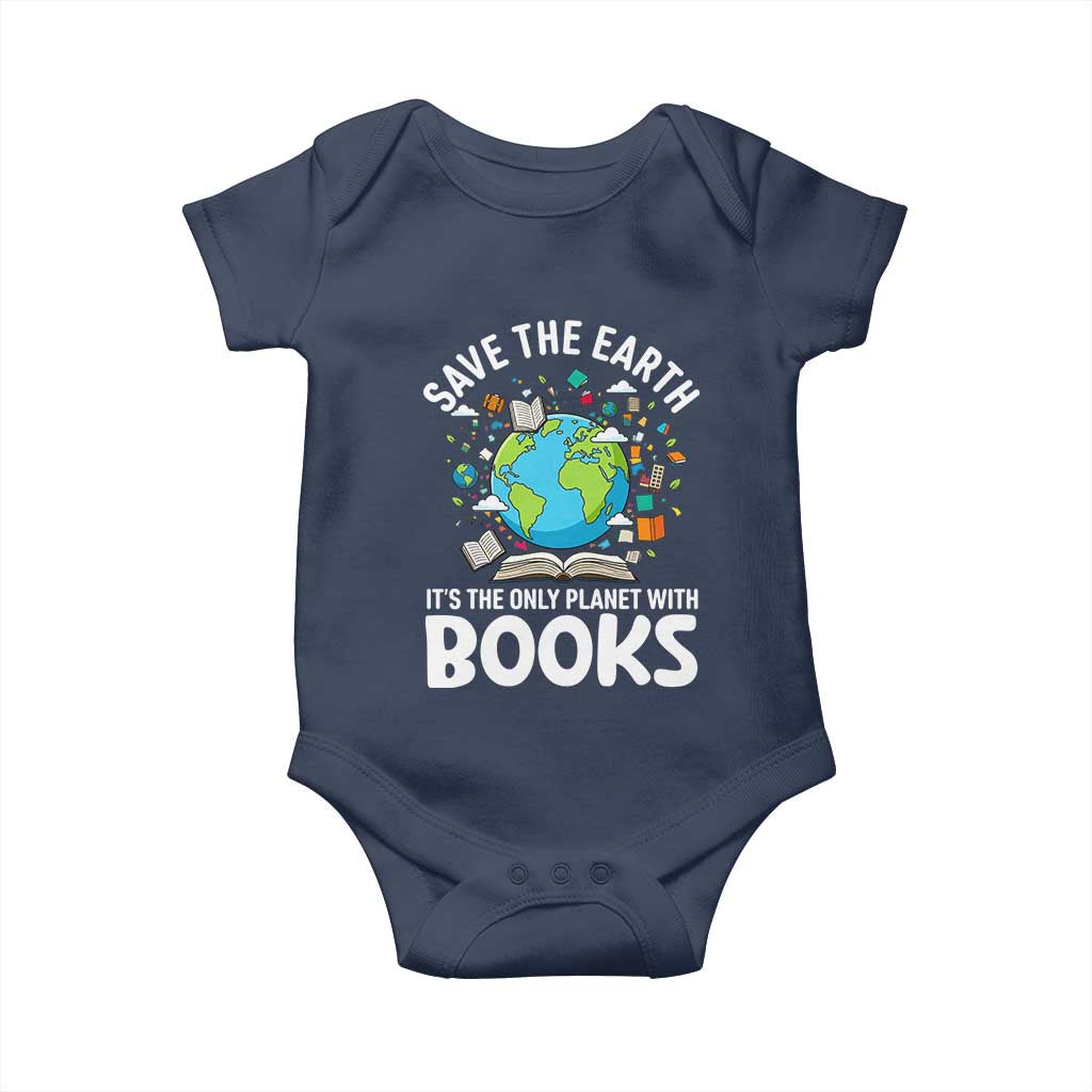 Save the Earth Baby Onesie It's the Only Planet with Books TS14 Navy Print Your Wear
