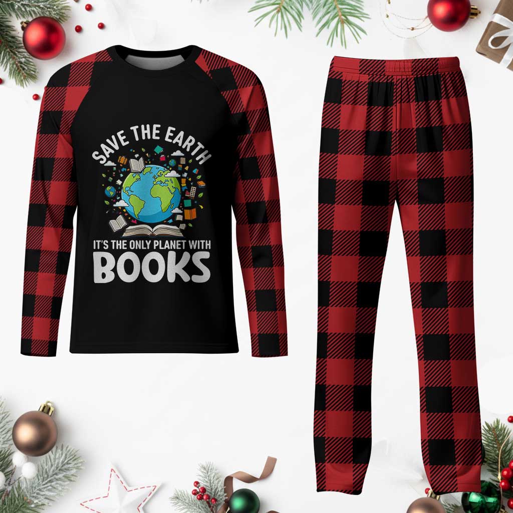 Save the Earth Plaid Pajama Set It's the Only Planet with Books TS14 Buffalo Plaid Print Your Wear