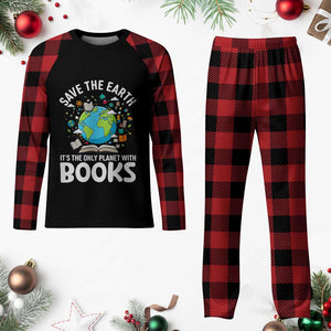 Save the Earth Plaid Pajama Set It's the Only Planet with Books TS14 Buffalo Plaid Print Your Wear